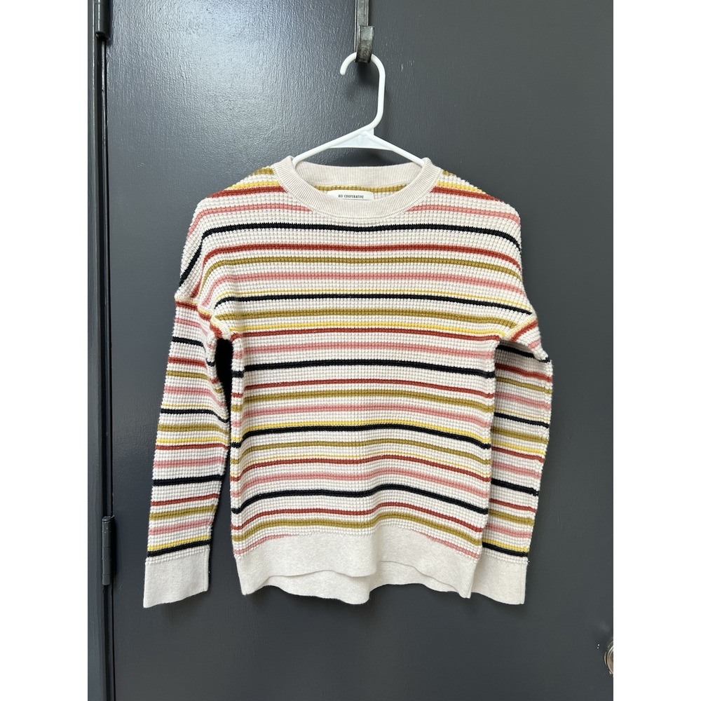 REI Co-op Wallace Lake Waffle Sweater Womens Sz XS Striped Thermal Knit